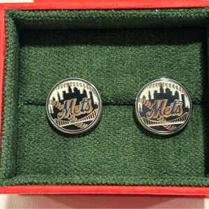 MLB Silver and Blue Mets Cufflinks